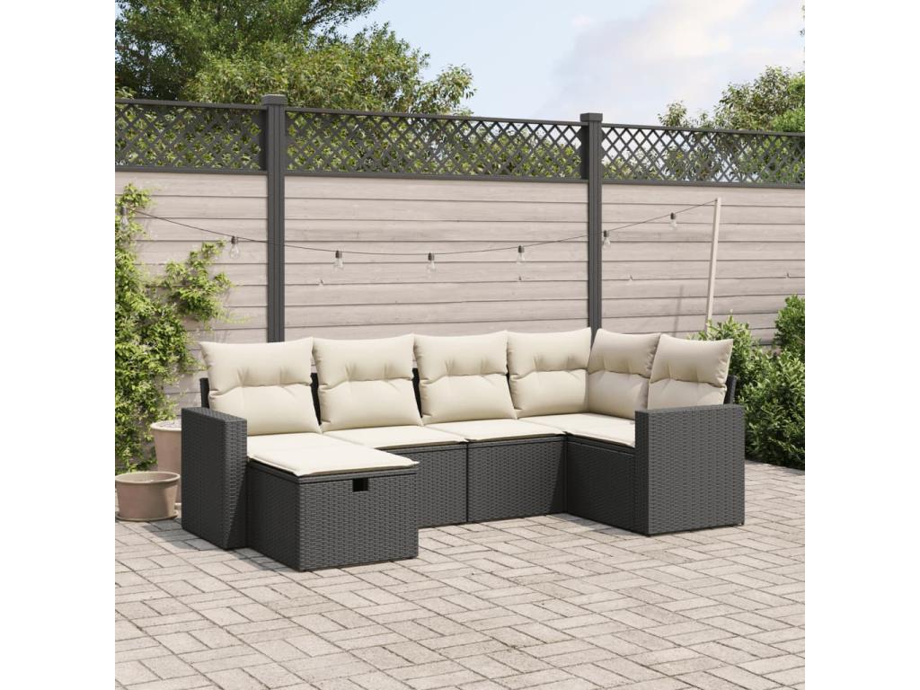 6-piece garden furniture set with cushions, black woven resin UUHZ36875