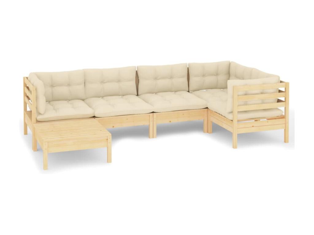 6-piece garden furniture set with cream cushions, solid pine wood EXAJ75154
