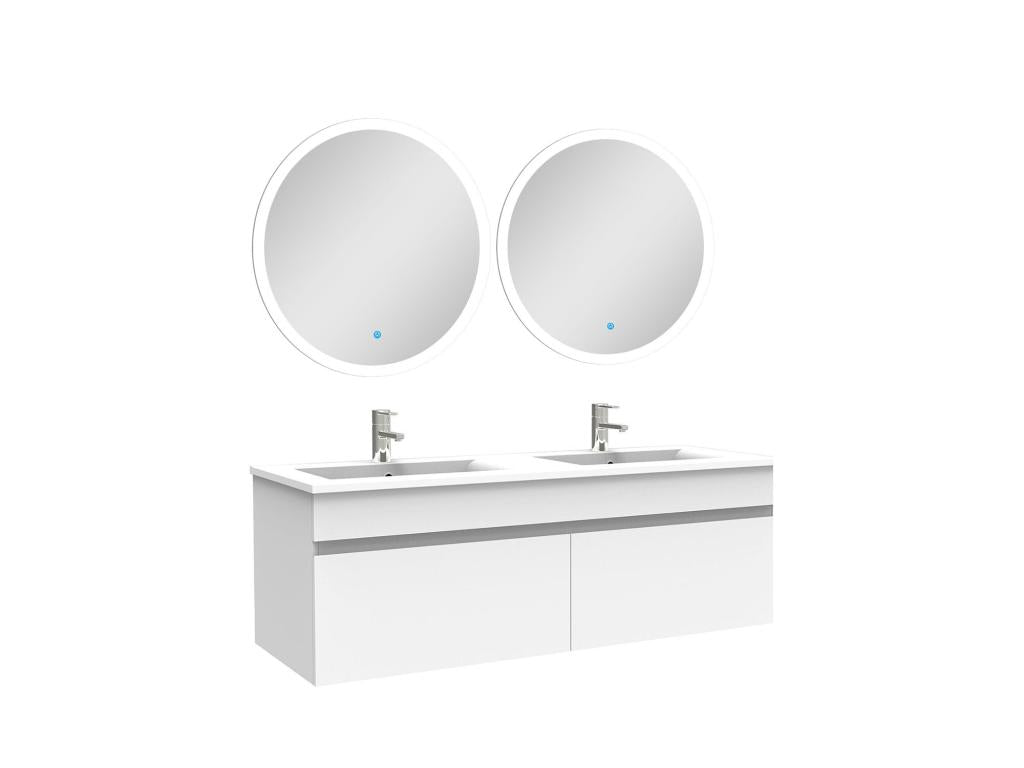 Bathroom vanity unit with double sink, 120cm, illuminated mirror, white PMUJ04936