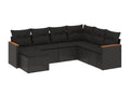 7-piece garden furniture set with cushions, black woven resin HPYR09600