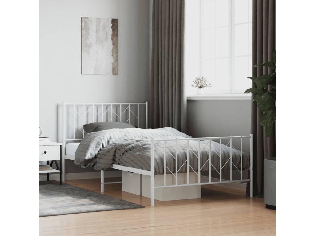 Metal bed frame with headboard and footboard, white, 107x203 cm, EJCB59186