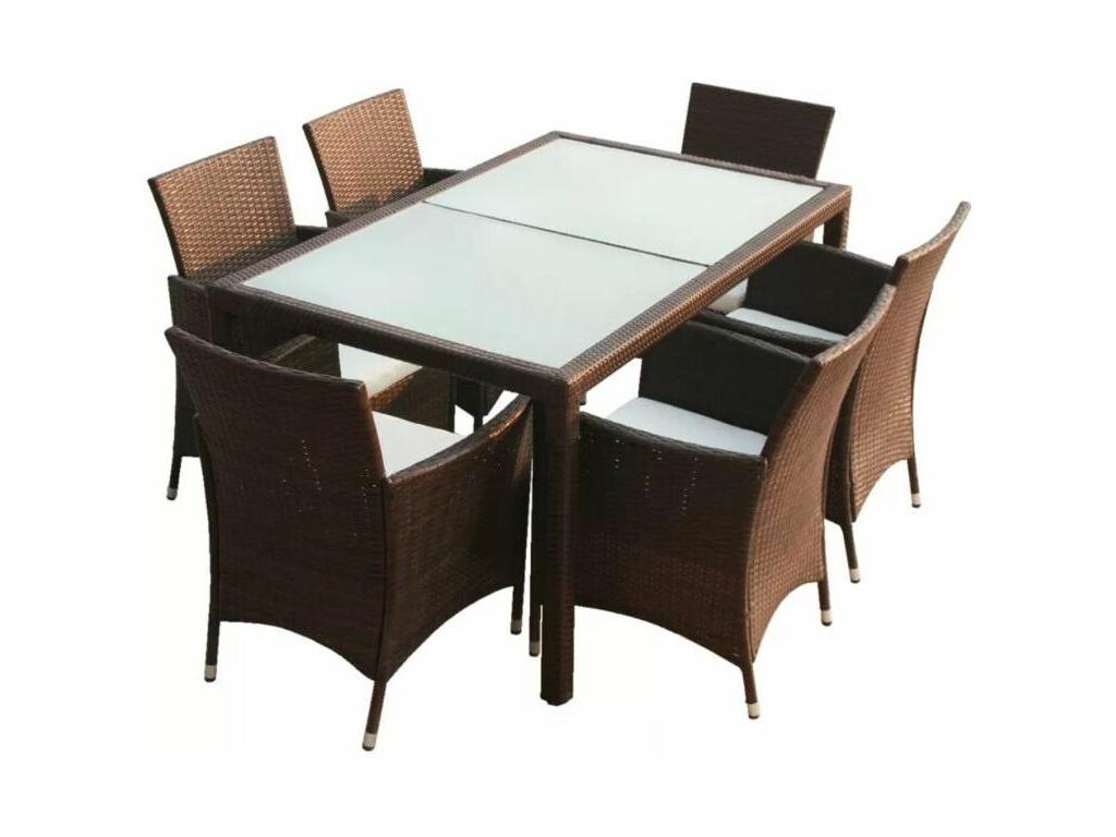 Rectangular table and 6 brown resin wicker garden chairs Luxameub THNK64237