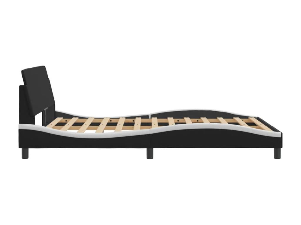 Black and white bed frame and headboard 140x200 cm faux leather RBLS06049