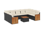 10-piece garden furniture set with cushions, black woven resin AWZR14448