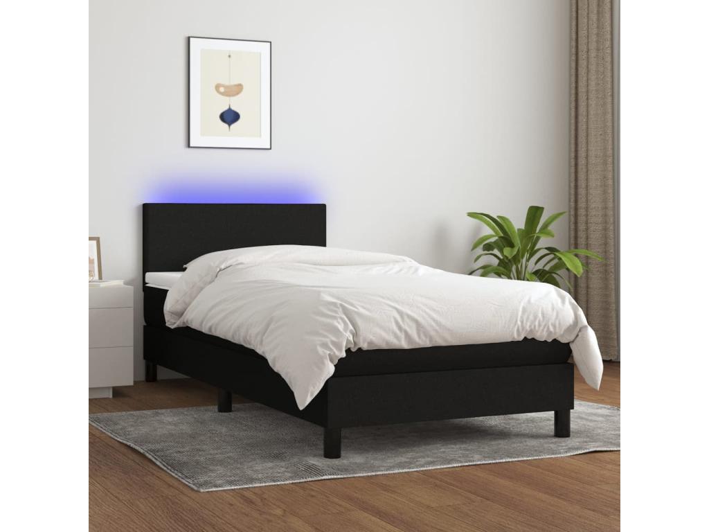 Upholstered bed base with mattress and LED lighting, black, 80x200cm, fabric RCQO30791