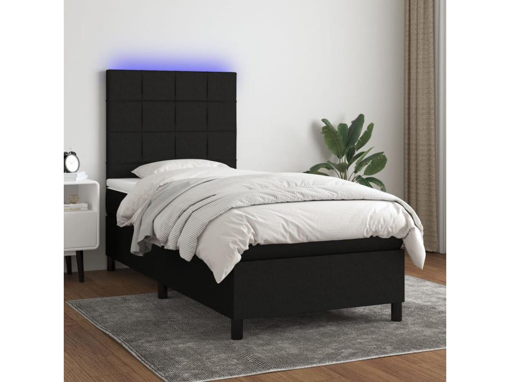 Luxameub bed base with mattress and LED, black, 90x190 cm, fabric, RMOA80752