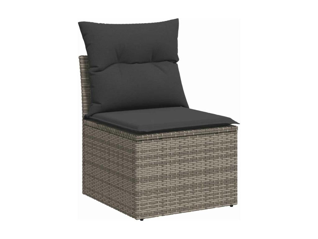 7-piece garden furniture set with cushions, grey woven resin QLPM35692