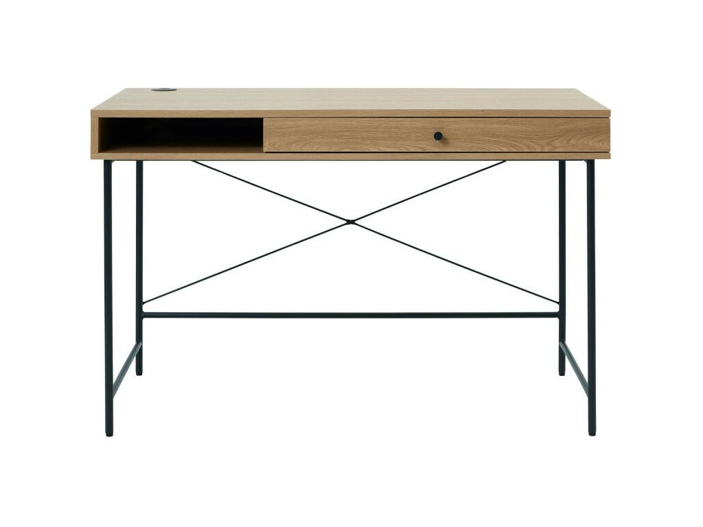 Luxameub - Desk with 1 drawer and 1 niche in wood and metal, 120cm wide - Light wood DDOB08039
