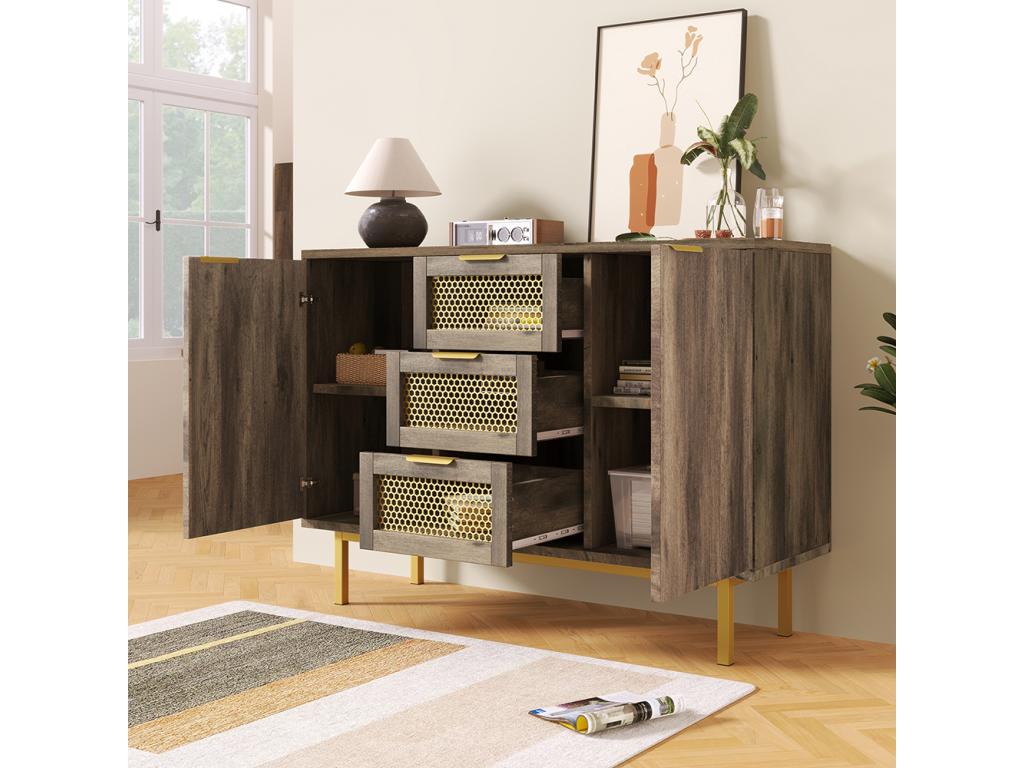 Chest of drawers with 3 drawers and 2 doors, Luxameub dark brown, metal handles, versatile cabinet for entryway or bedroom, YDOD41182