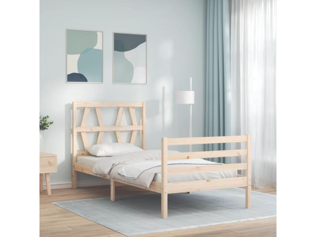 Bed frame with headboard, small, single, solid wood, OVKA20127
