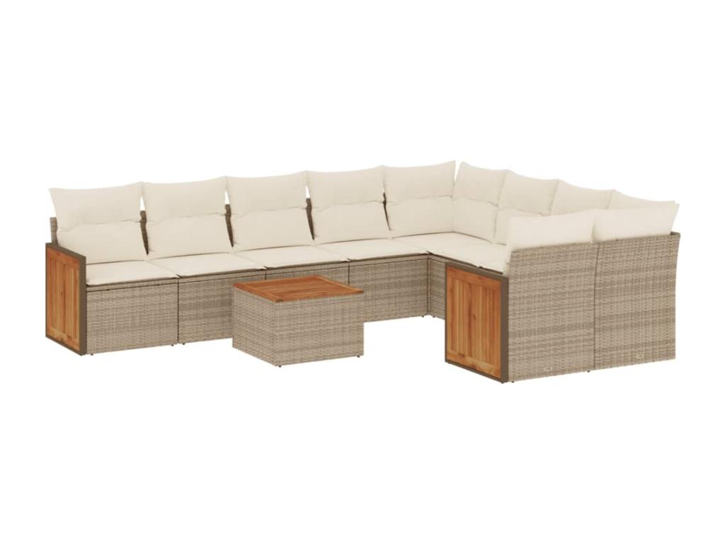 Garden furniture set with cushions, 10 pieces, beige woven resin, FVIA02411