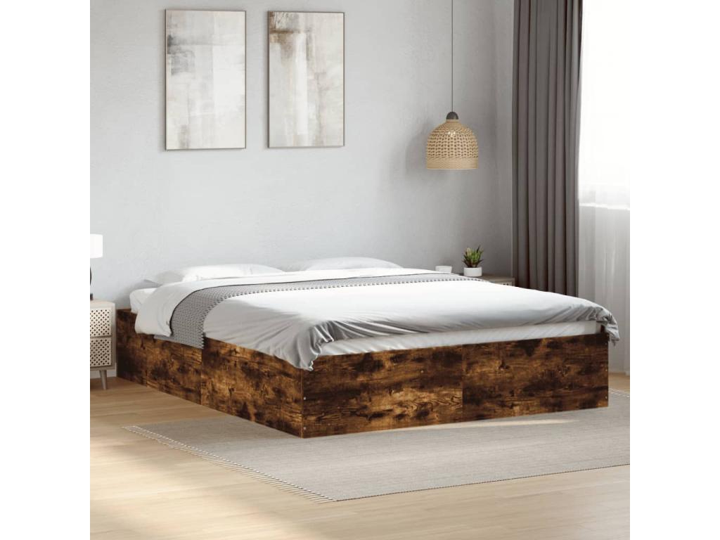 Smoked oak bed frame 150x200 cm engineered wood EWDR74388