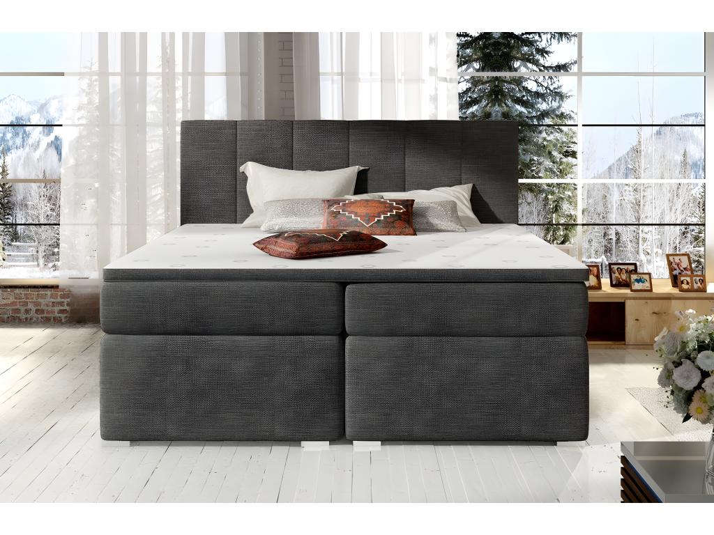 Complete box spring set including headboard, bed base, mattress, and mattress topper - Luxameub - dark grey luxury fabric - 140x200 cm BXWA07128