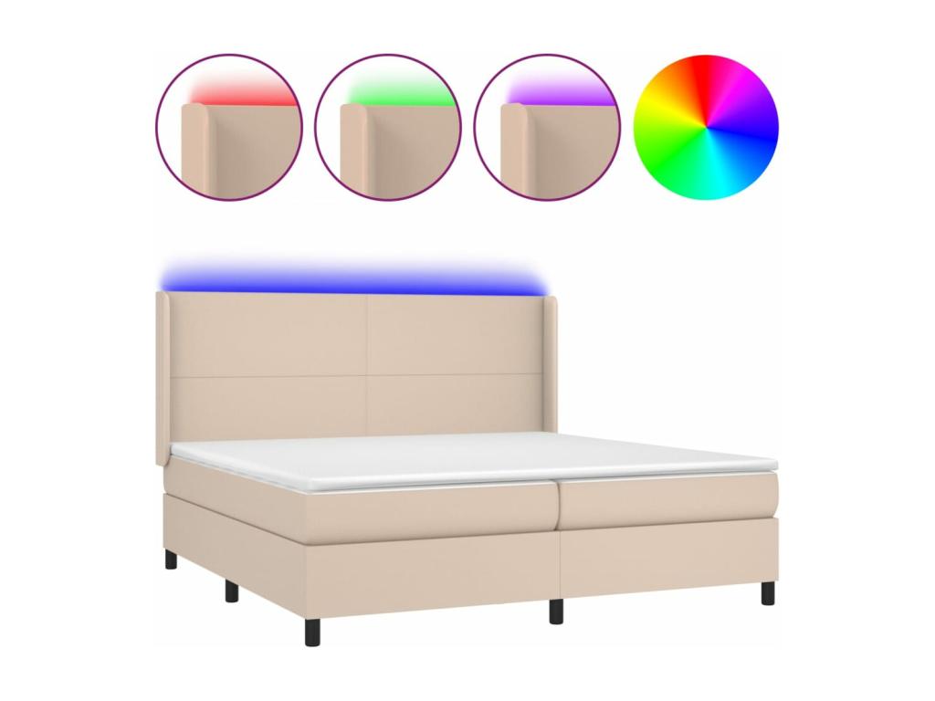 Upholstered bed base with LED mattress, Cappuccino color, 200x200 cm, faux leather, KUME47867