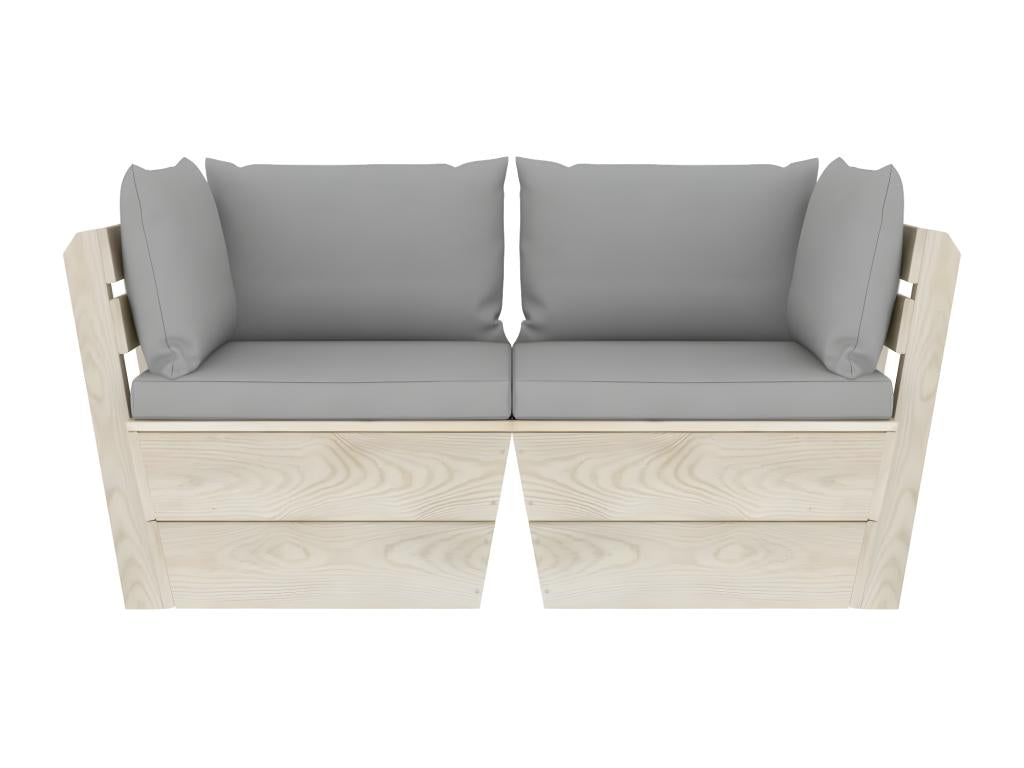 2-seater pallet garden sofa with cushions, spruce wood SKFM20545