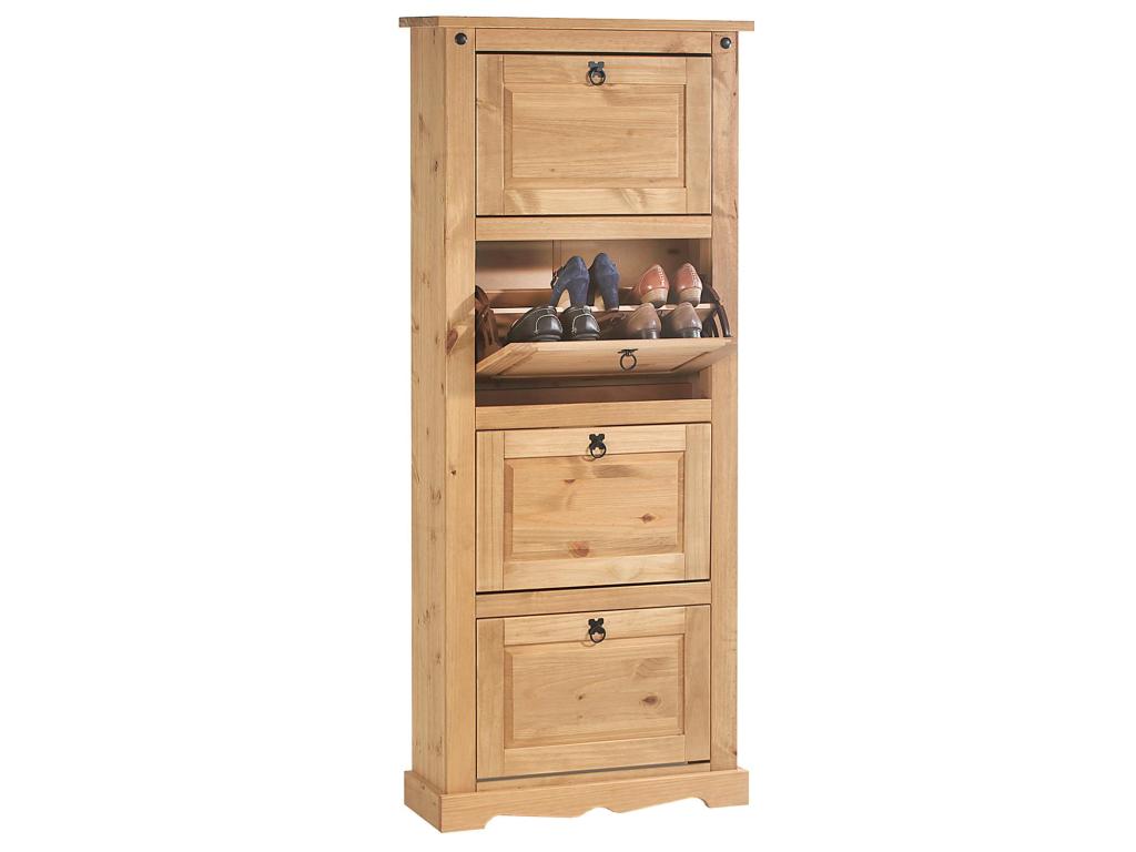 Cosymeub Mexican-style shoe cabinet with 4 drop-down doors in solid pine with a stained and waxed finish FSIE81190