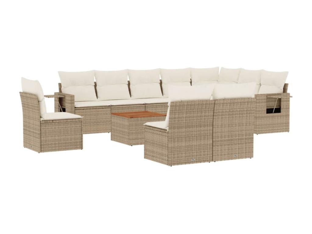 11-piece garden furniture set with beige resin wicker cushions QTEM31364