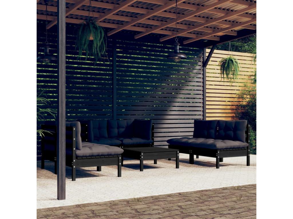 7-piece garden furniture set with cushions, solid pine wood, 4 MCYB07874