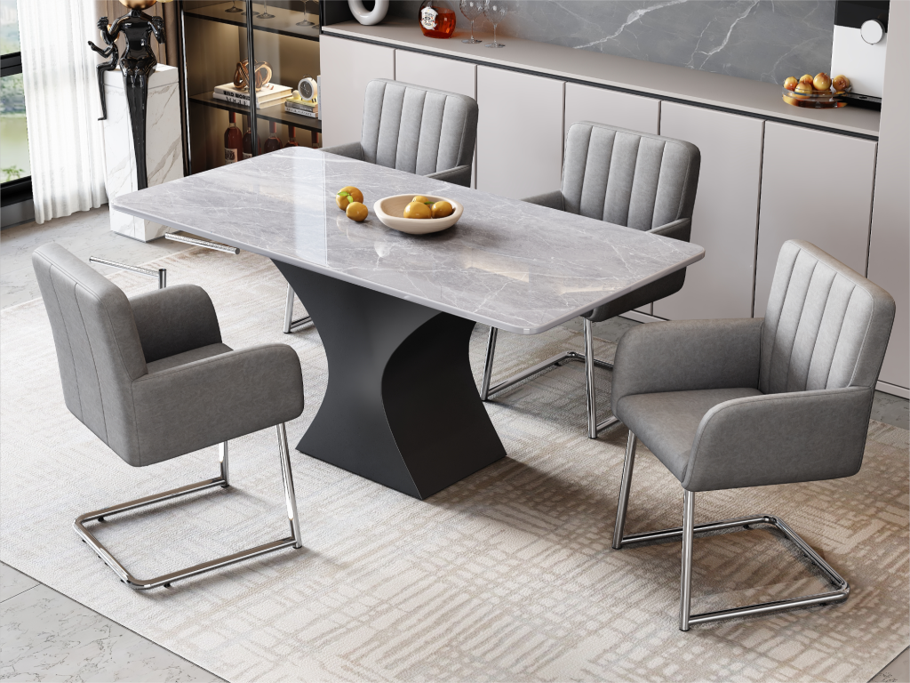 Set of 4 Upholstered Cantilever Chairs in Faux Leather - Grey KXNO37776