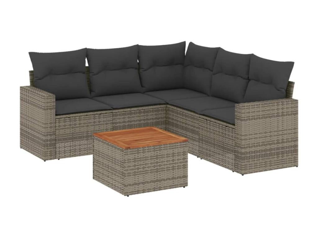 6-piece garden furniture set with grey resin wicker cushions FFIG50160