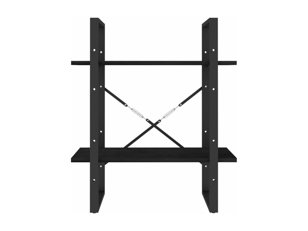 2-Tier Bookshelf, Black, 60x30x70 cm, Solid Pine Wood, DEHK00308