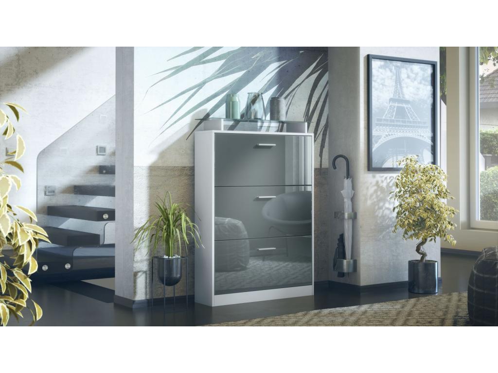 Matte White Shoe Cabinet with Grey Lacquered Front, WxHxD 89x128x23 cm TTAP53579