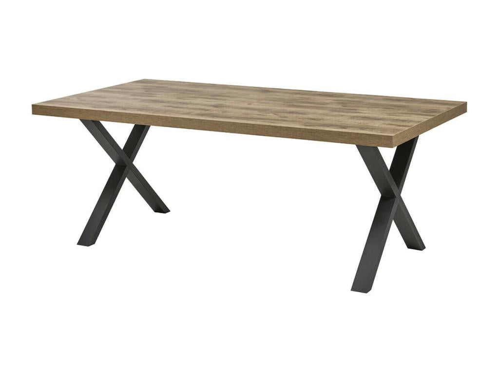 Luxameub - 230cm Table, Wood Look, Black Powder-Coated Metal X-Shaped Base ETCI56362
