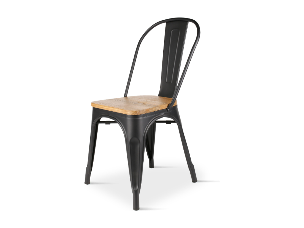 Matte black metal chair with light wood seat - Industrial style KLQX46458