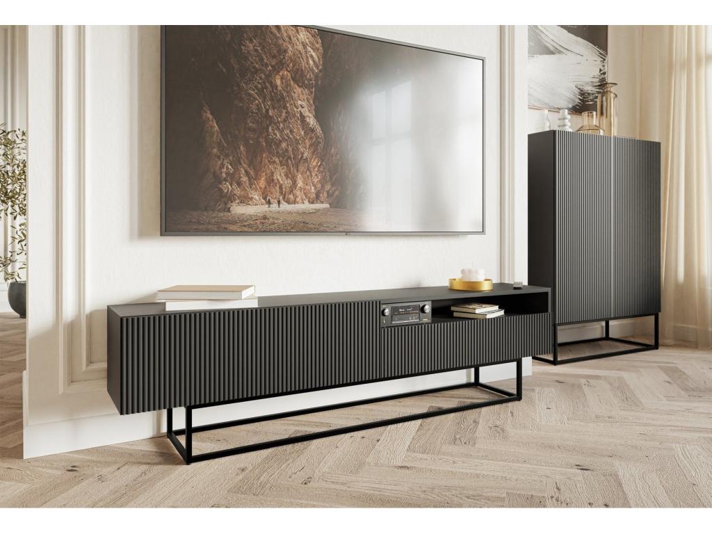 TV stand with niche on black legs - 175 cm - black - Luxameub NWEN22340