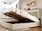 160x200 cm storage bed for adults - USB Type C, LEDs - linen fabric - beige - Mattress VOFO00993