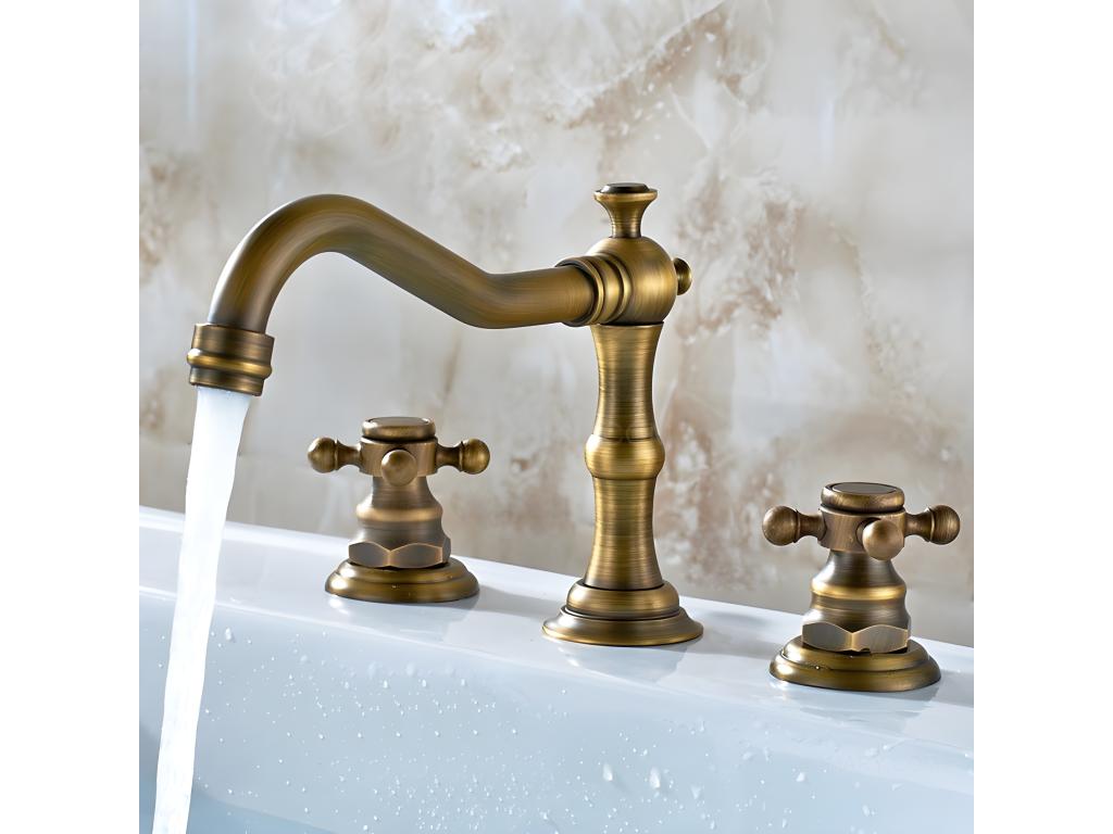 Antique-style deck-mounted basin mixer tap - Bronze AGHB38496