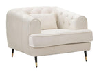 Beige polyester armchair with wood and metal legs, 93x86x71 cm, DSLE06014