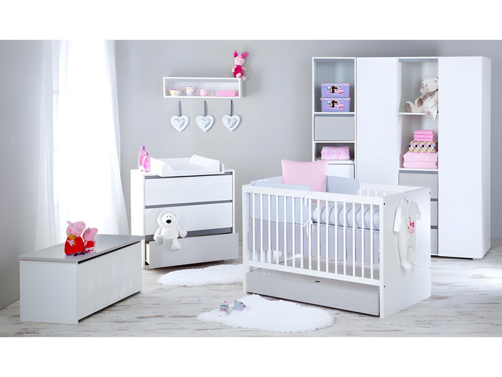 Complete nursery set: convertible cot, changing table, and 3-door wardrobe PINPAI by Luxameub - White BYIT36813