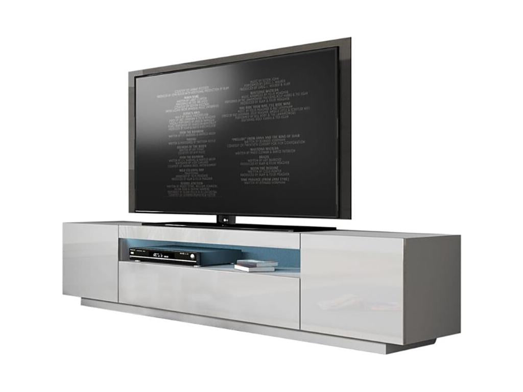Luxameub TV unit, matte white, 200 cm, with lacquered doors WFJU15558