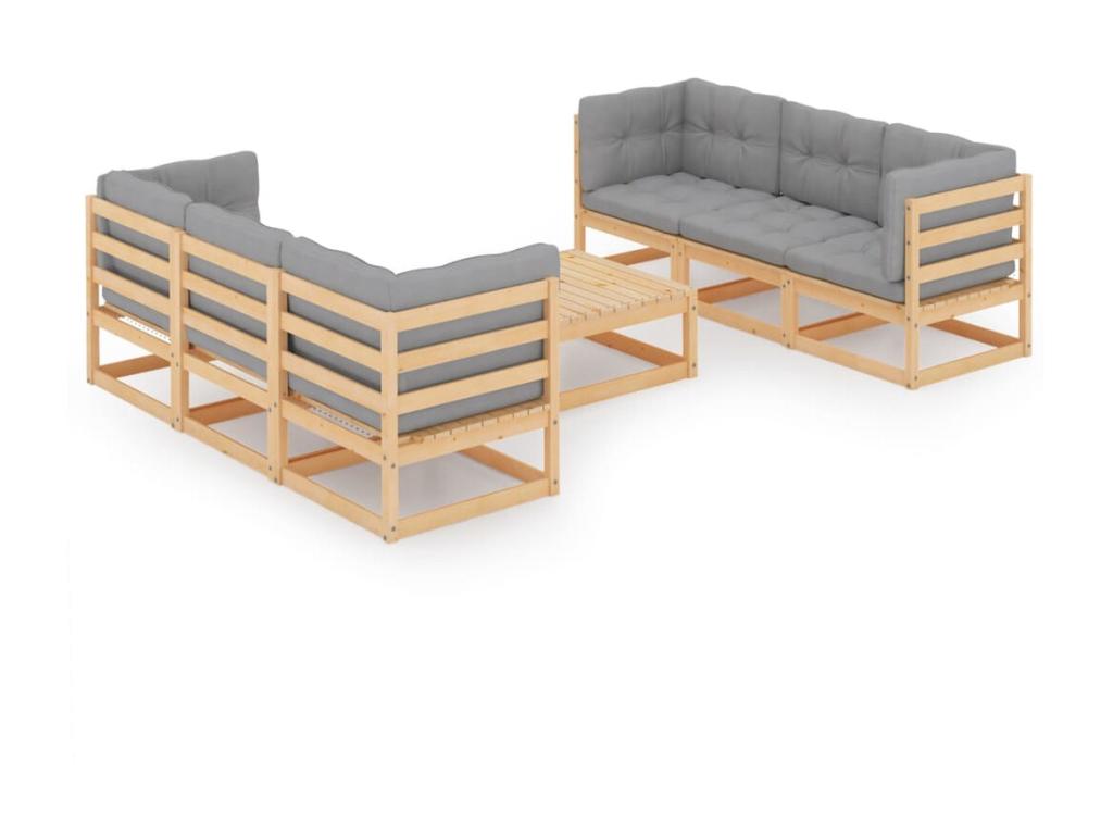 7-piece garden furniture set with cushions, solid pine wood, 39 XOJR15730