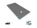 Luxameub Primo rectangular 160x100 shower tray for tiling, with offset drain and horizontal Luxameub waterproofing kit HFGM53170