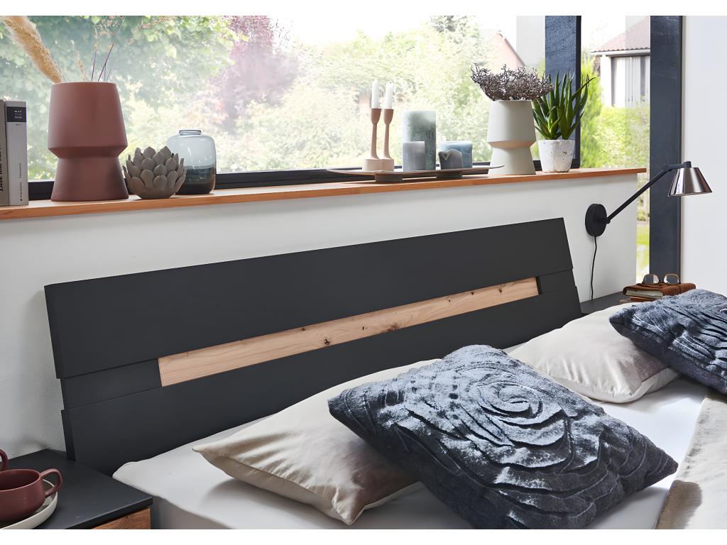 Cosymeub Size 160x200 cm double adult bed with 2 bedside tables in graphite/oak effect, Cosymeub GXWL58640