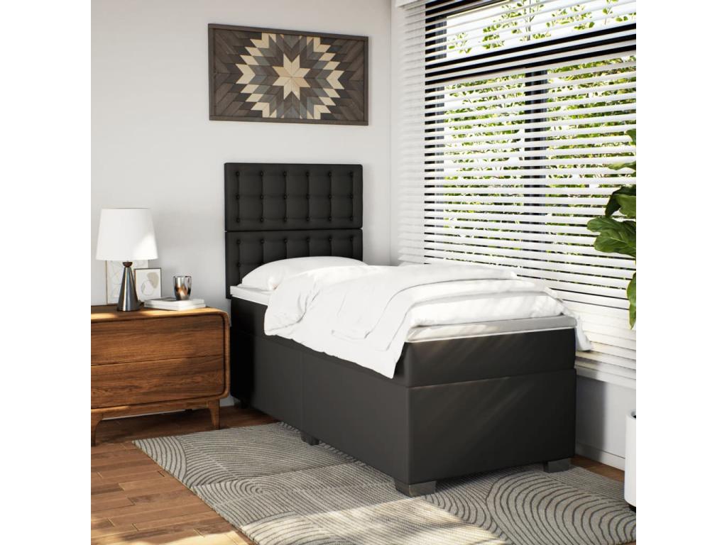 Luxameub bed base with mattress, black, 90x190 cm, faux leather, BOQO84445