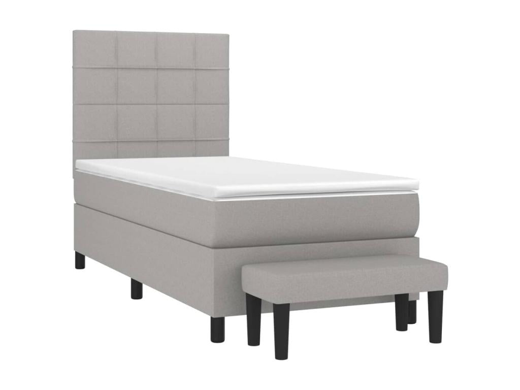 Upholstered bed base with mattress, light grey, 80x200 cm, fabric, USGC23763