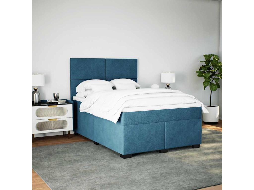 Luxameub bed base and blue 140x190 cm velvet mattress EIRJ85754