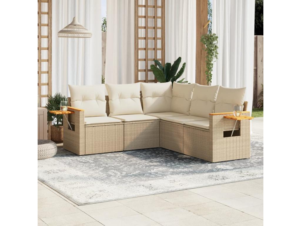 5-piece garden furniture set with cushions, beige woven resin GFVI21804