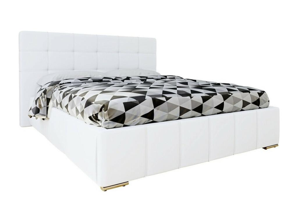 Luxameub 101 Double White Bed 180x200 Faux Leather Slatted Base 198x216x105cm FXNE41794