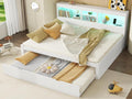 Daybed 140x200cm with a pull-out bed 90x190cm - storage bedside table with LED and sockets - White PDFY20384