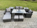 Rattan garden furniture set with 2 lifting tables, 3 side tables, and 3 stools, dark grey BDDQ35838