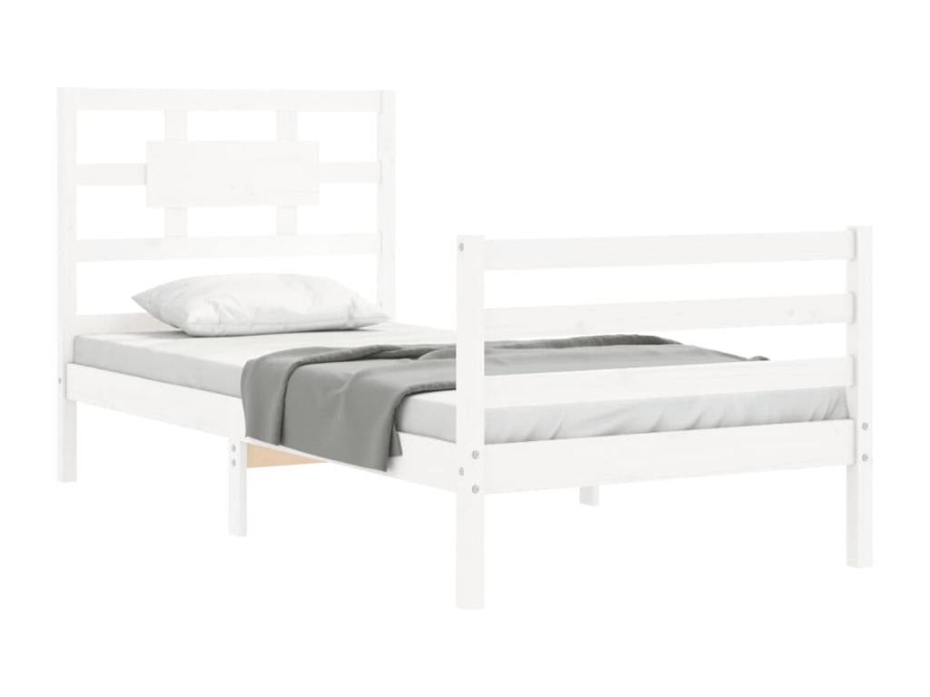 White bed frame and headboard 100x200 cm solid wood TUCA76677