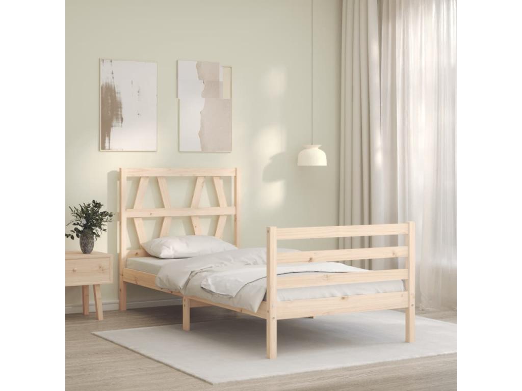 Bed frame with headboard, small, single, solid wood, OVKA20127
