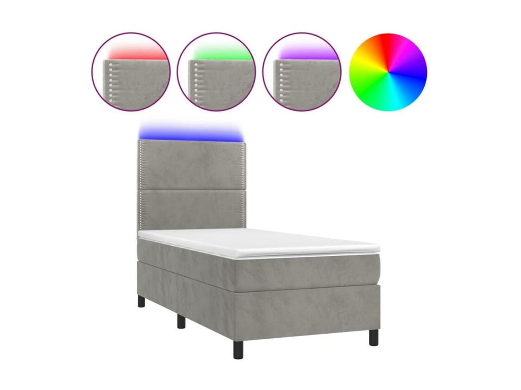 Luxameub bed base with mattress and LED light grey 100x200 ULJW17418