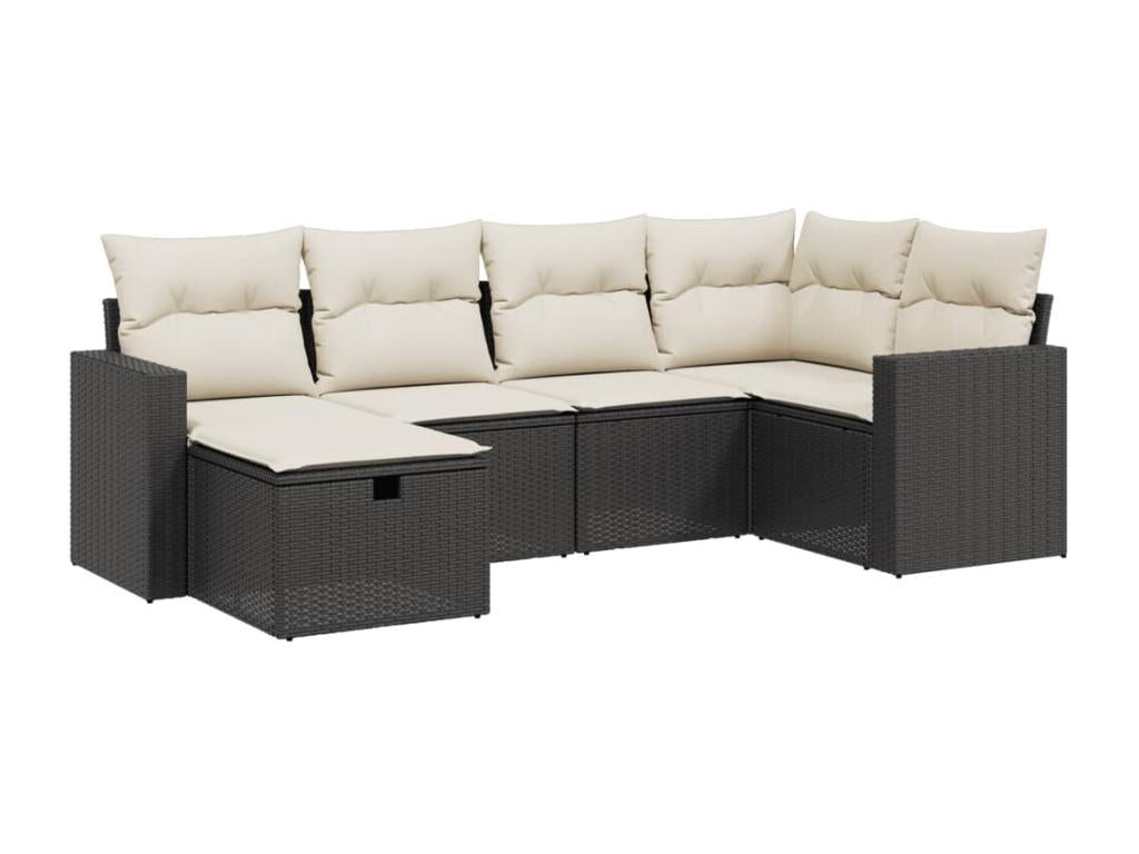 6-piece garden furniture set with cushions, black woven resin UUHZ36875