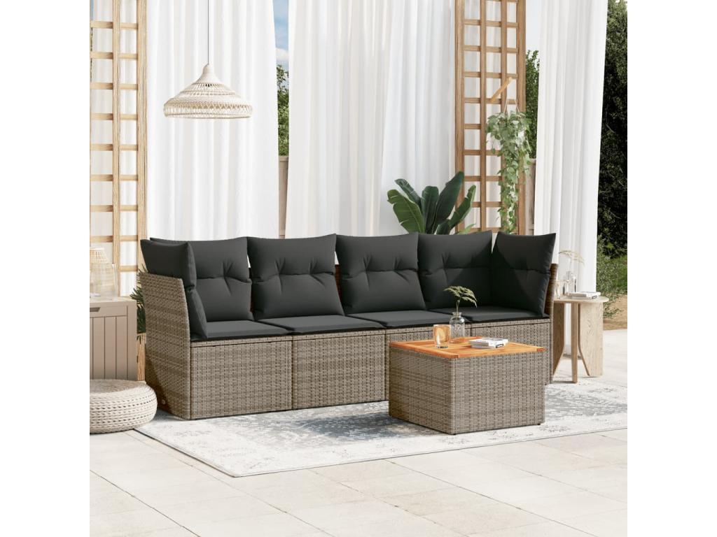 5-piece garden furniture set with grey resin wicker cushions BSXW18506