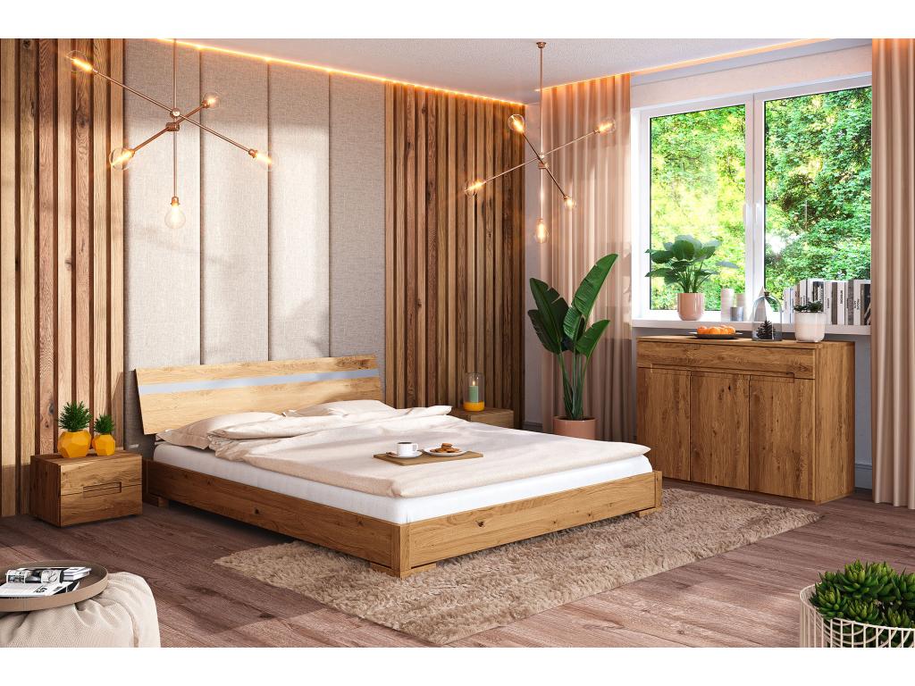 VENTO - Low bed with headboard in natural oiled wild oak wood 120x200 FISF06468